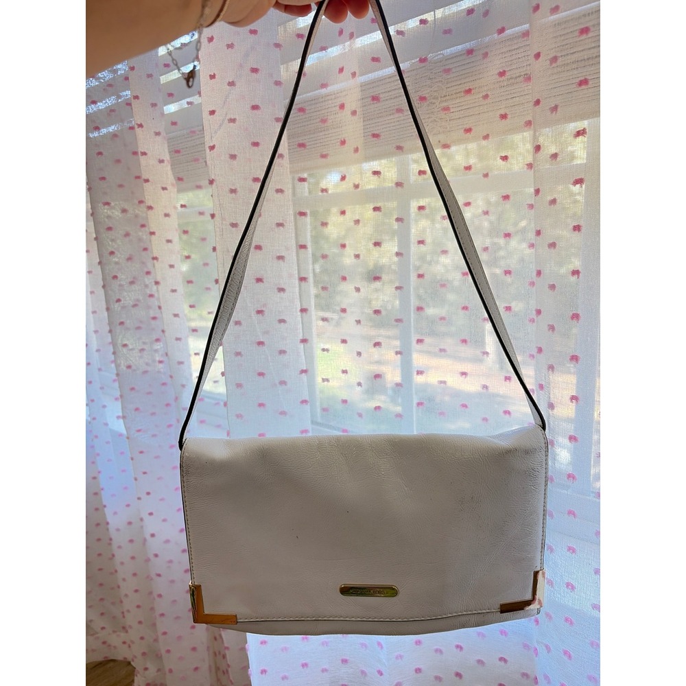 Michael Kors White Leather Shoulder Bag Gold Hardware Flap Clutch